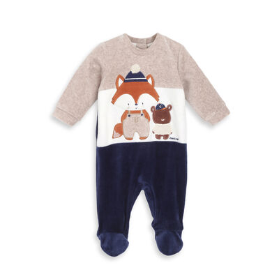 Boys Dark Blue Applique Nappy Opening Babysuit